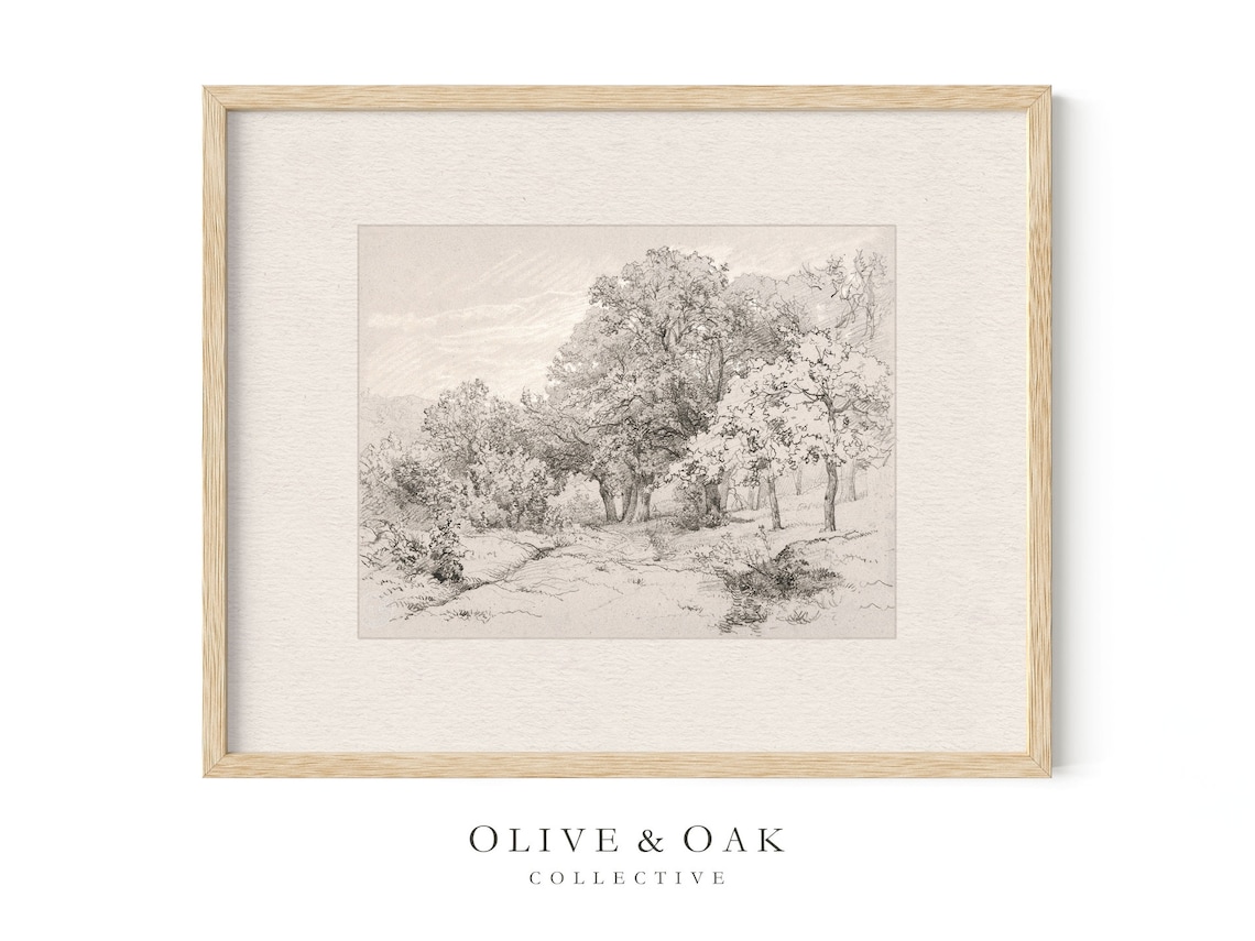 Vintage Landscape Sketch, Neutral Cottage Decor Art Print - Image 4