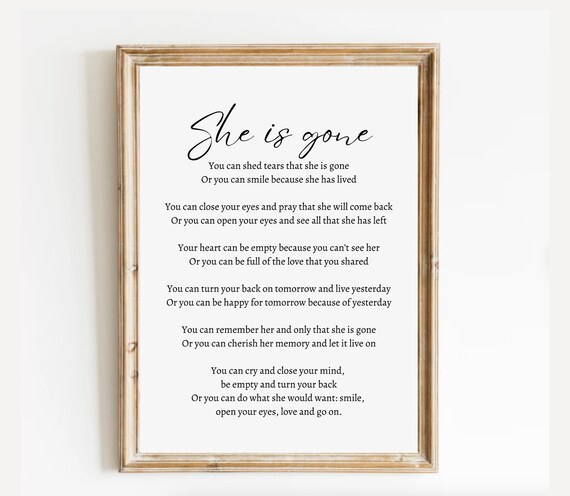 She Is Gone David Harkins Memorial Poem Minimalist White Poster