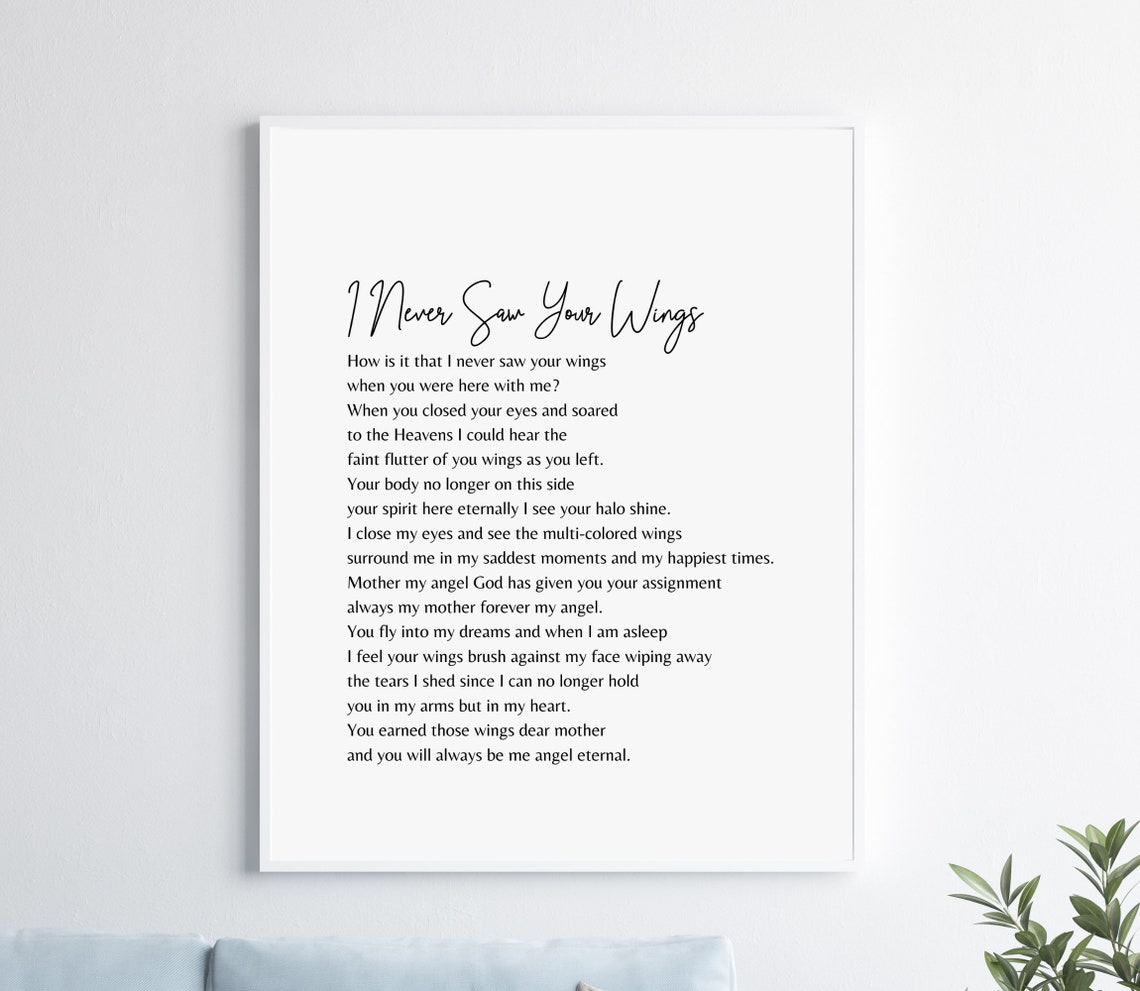I Never Saw Your Wings Mother Angel Memorial Poem Wall Poster - Image 2