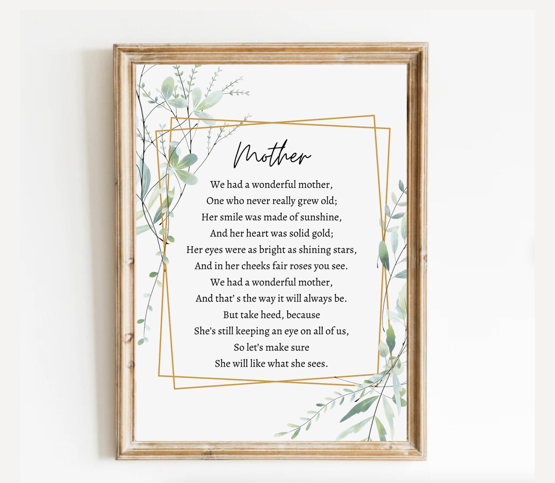 Wonderful Mother Poem Elegant Gold Geometric Frame Memorial Poster