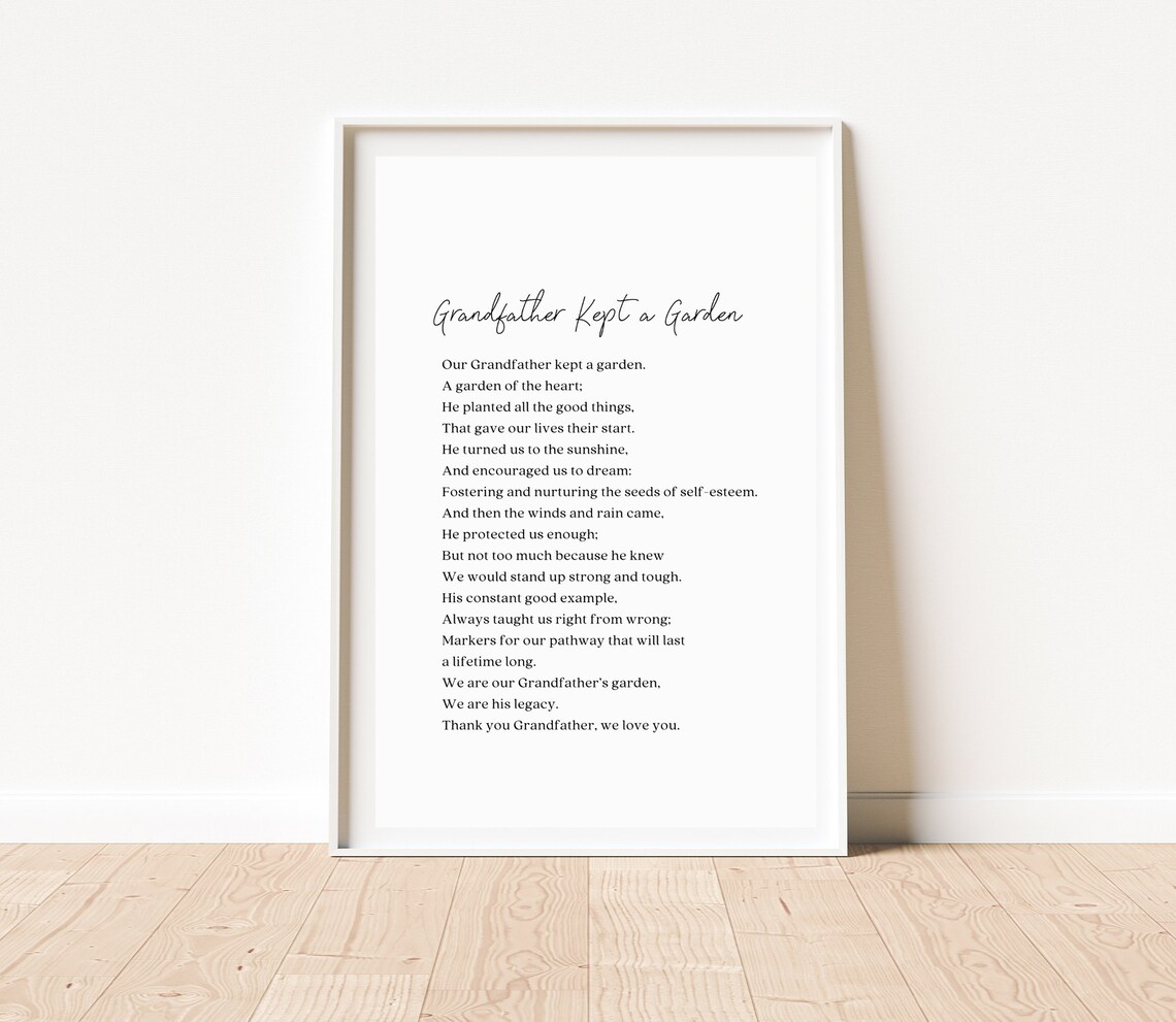 Grandfather Kept a Garden Elegant Minimalist Memorial Verse Poster - Image 2