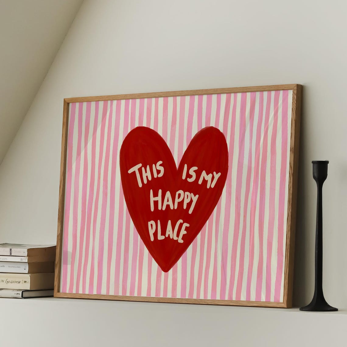 This Is My Happy Place Heart Quote Pink Stripe Pop Art Poster