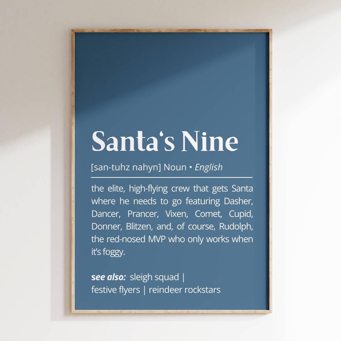 Santa's Nine Definition Reindeer Crew Holiday Dictionary Style Poster