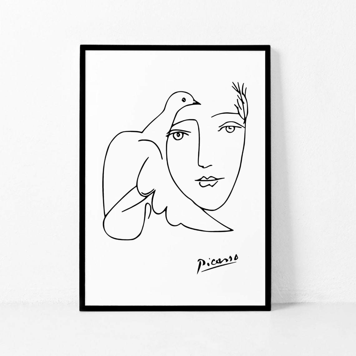 Picasso Style Woman Face Dove Line Art Sketch Minimalist Poster