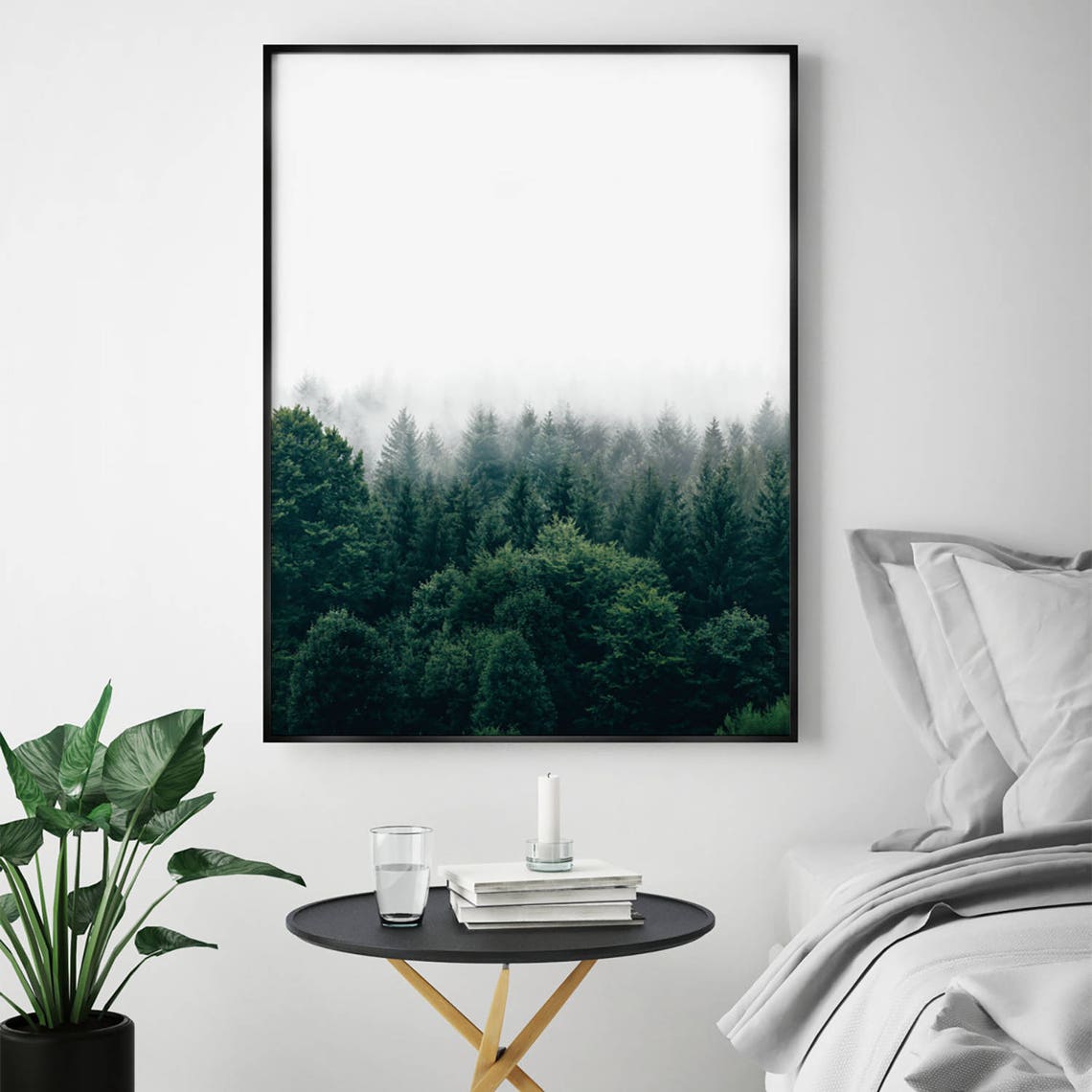 Misty Pine Forest Fog Minimalist Nature Photography Art Poster - Image 3