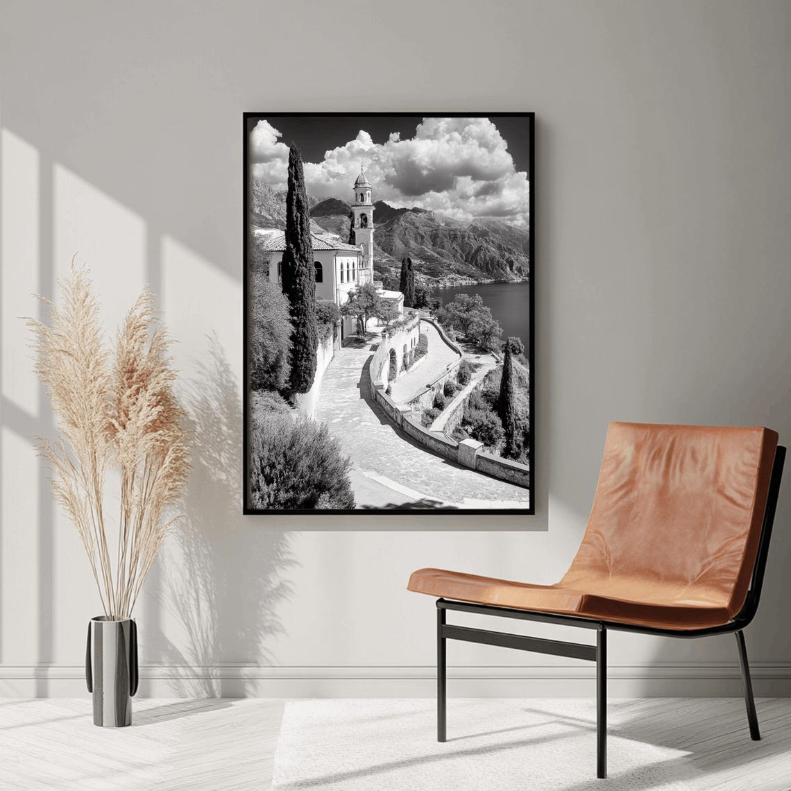 A Black And White Photo Of The Italian Landscape Italy Photography Mediterranean Wall Art Wall Art Travel Photography - Image 2