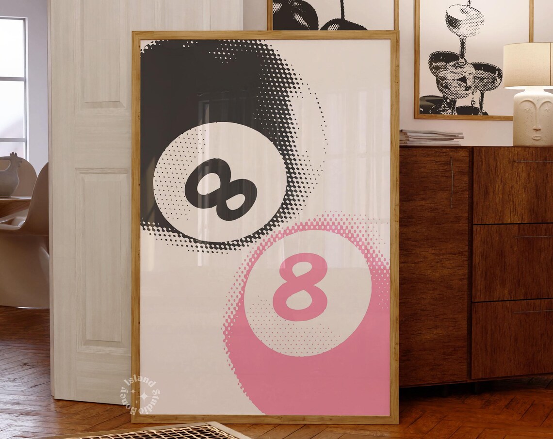 8 Ball Retro Poster, Preppy College Dorm Decor