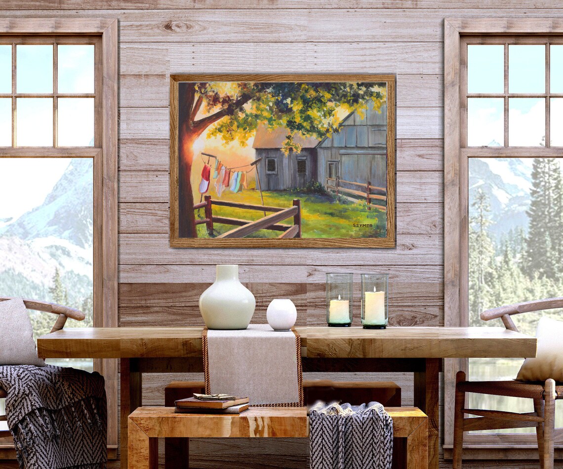 Barn Landscape Oil Painting Art Print, Rustic Farm - Image 2