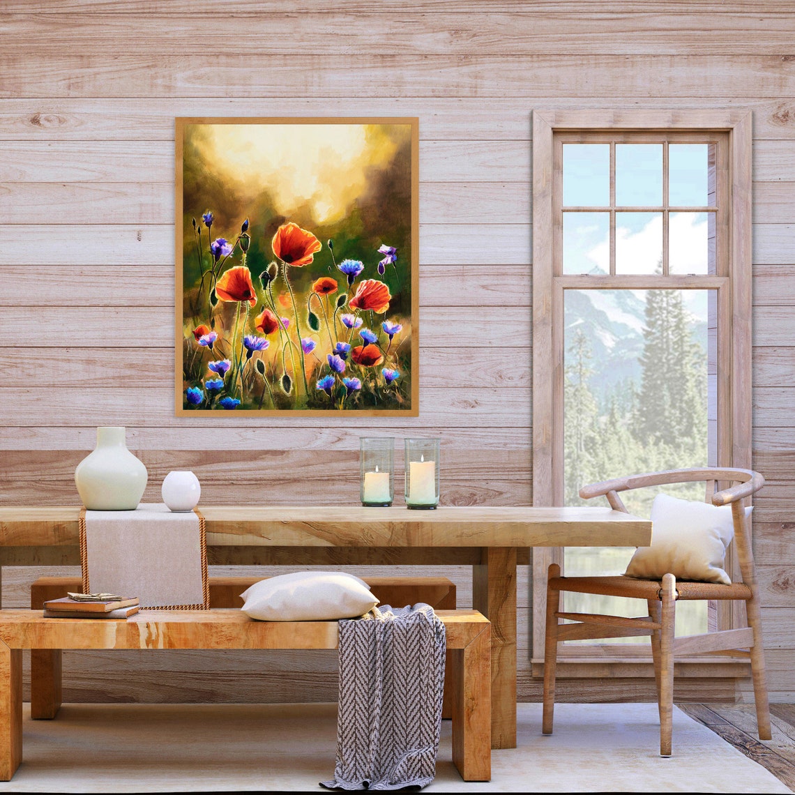 Red Poppies and Blue Cornflowers Glowing in Golden Sunlight Poster - Image 4