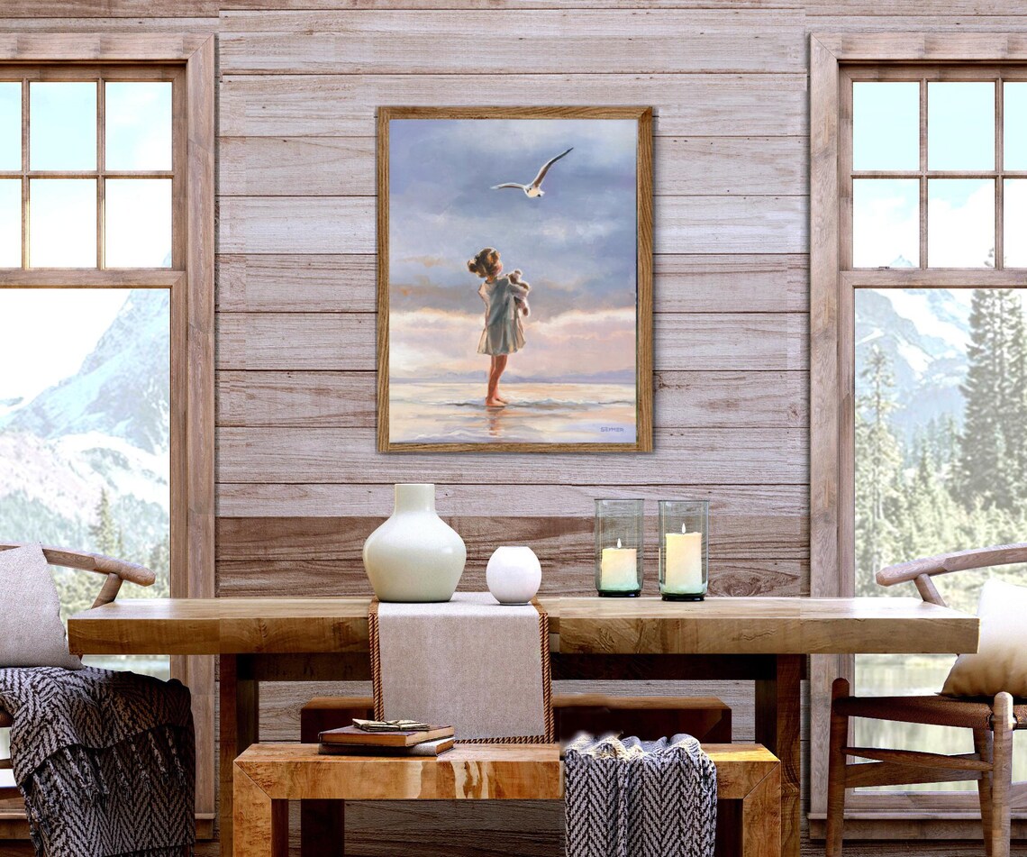 Little Girl With Seagull On Beach Oil Painting Childhood Art Poster - Image 5