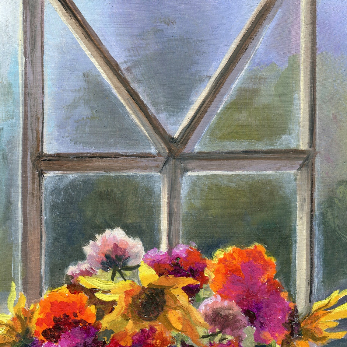 Colorful Zinnia Bouquet in a Glass Jar on a Sunny Windowsill Poster - Image 4