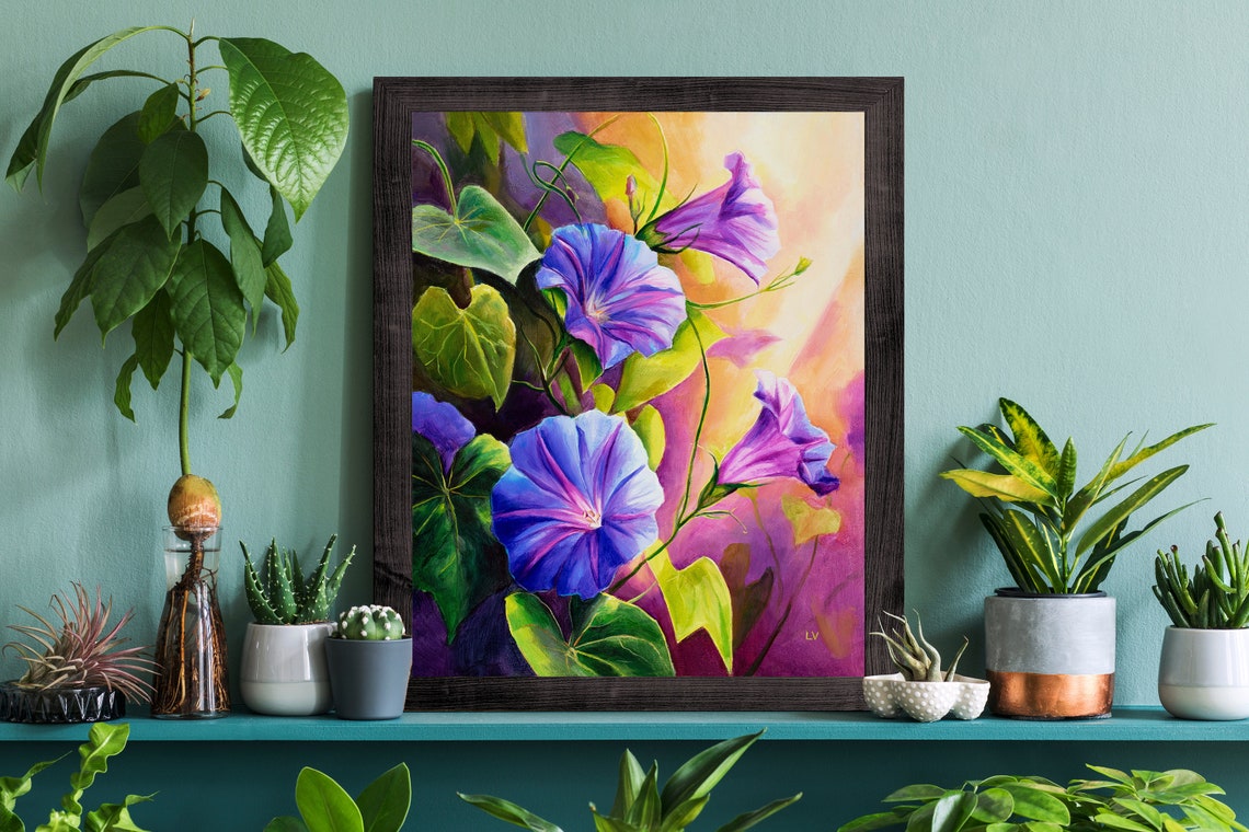 Purple And Blue Morning Glories Glowing In Warm Sunlight Floral Poster - Image 6