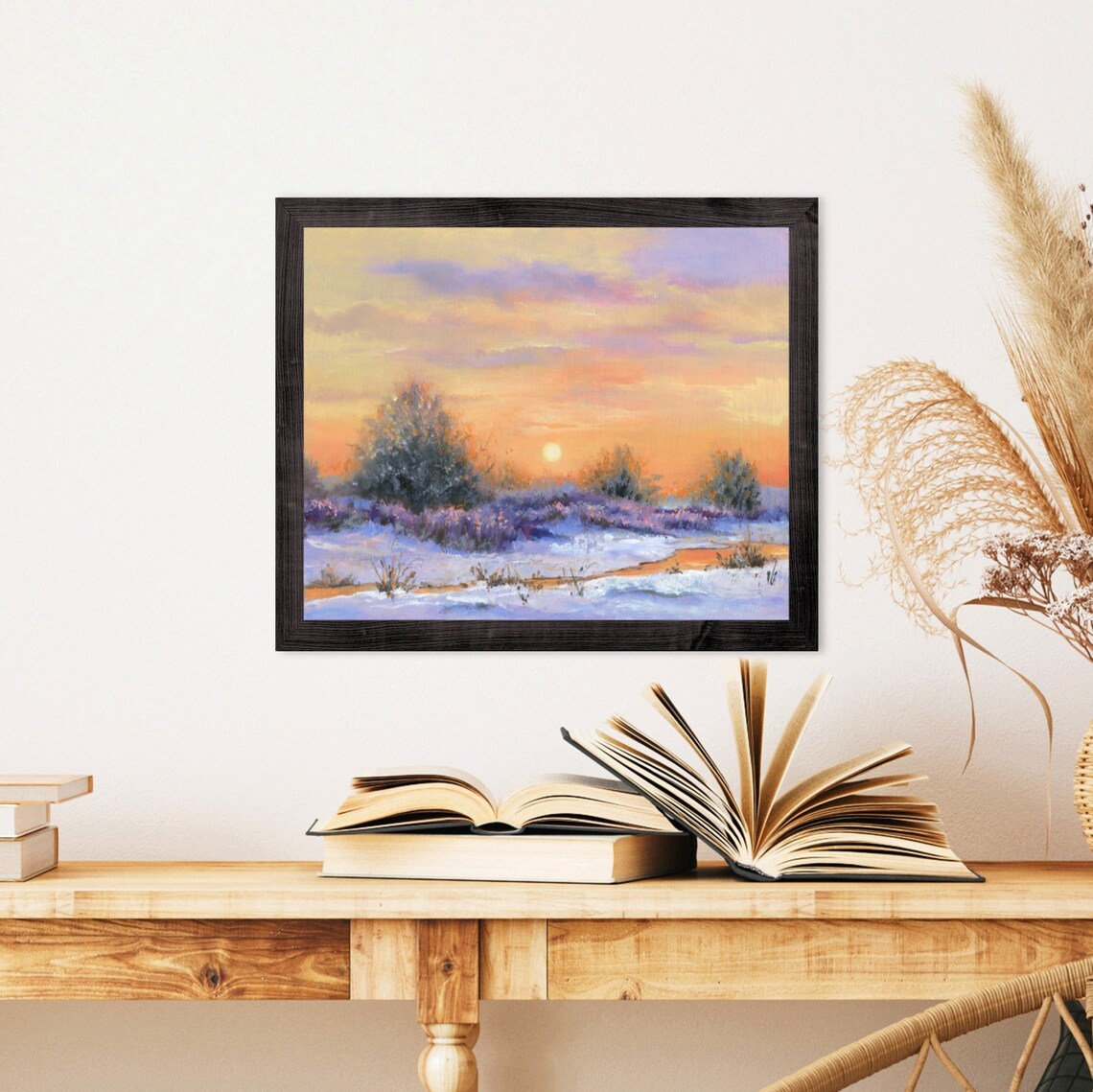 Snowy Winter Landscape Sunrise Oil Painting With Colorful Sky Poster - Image 4