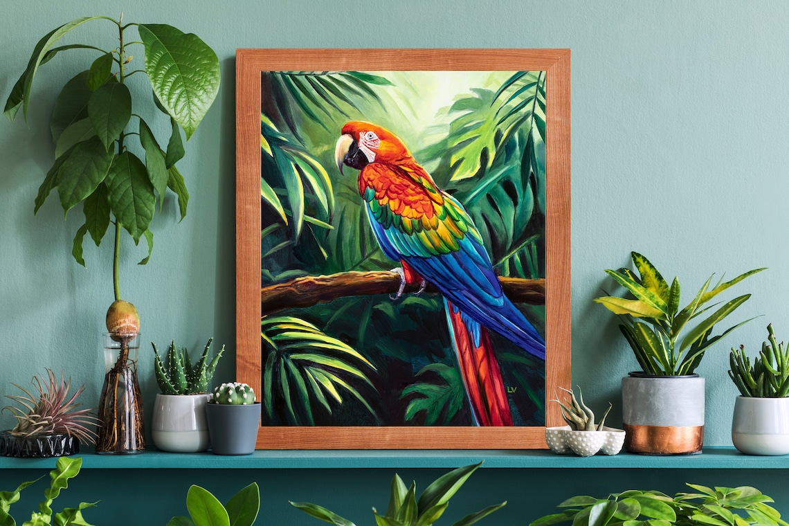 Scarlet Macaw Oil-Painting Art Print, Boho Eclectic - Image 5