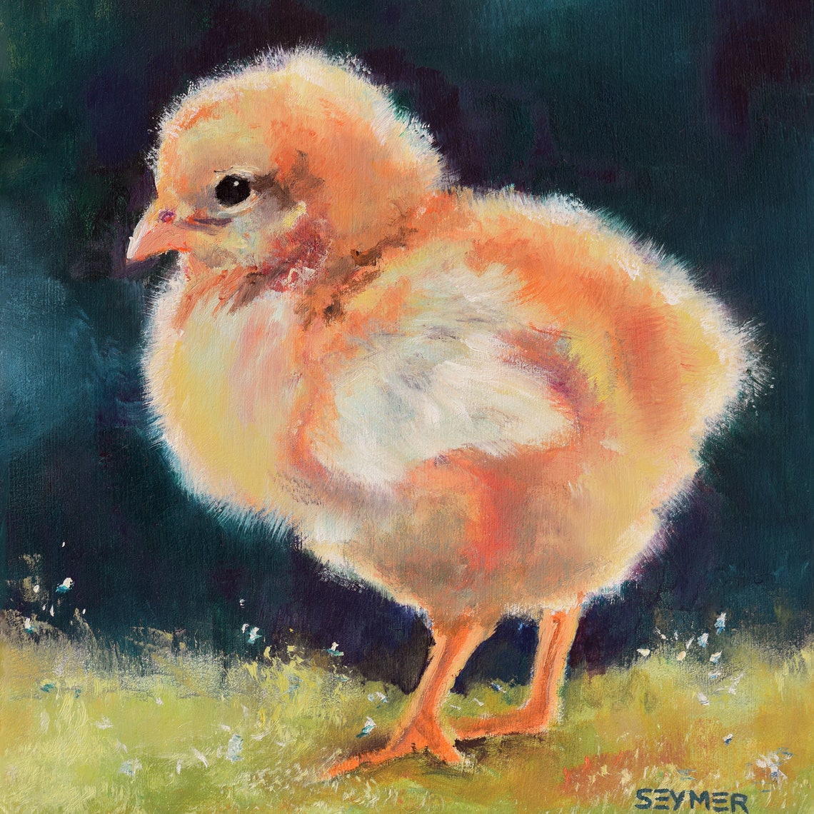 Adorable Fluffy Yellow Chick Oil Painting on a Dark Background Poster - Image 5