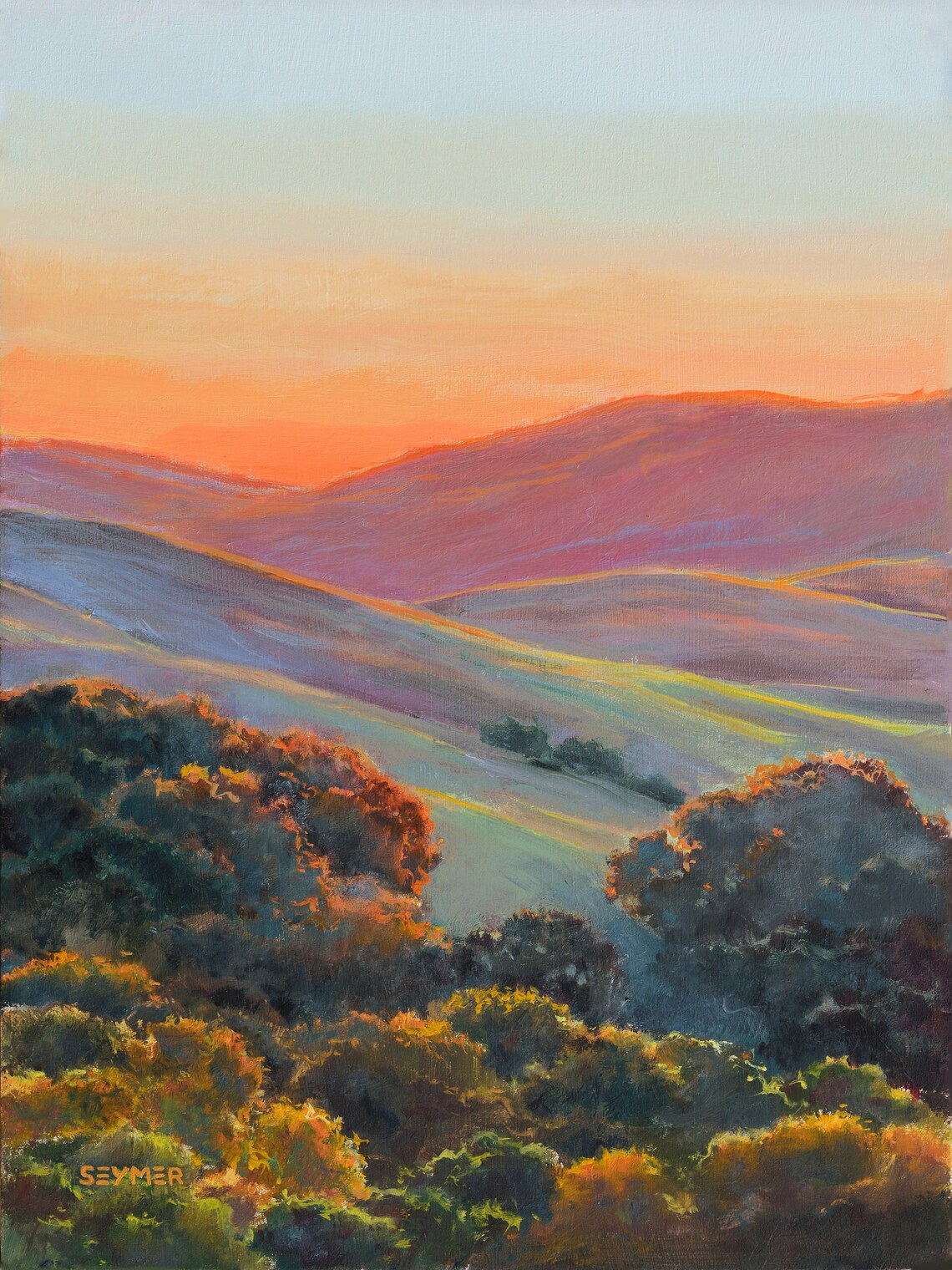 California Hills Sunset Landscape Oil Painting Art Print