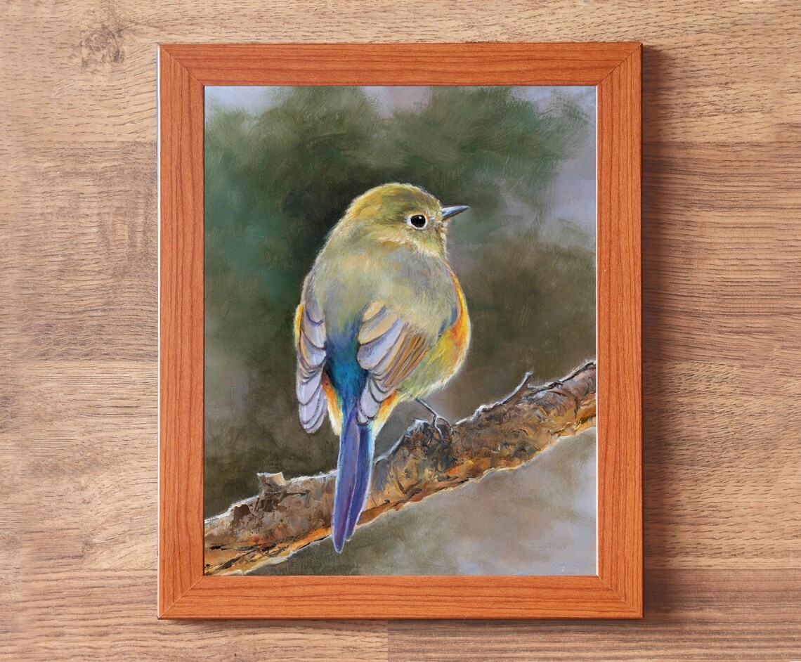 Colorful Songbird On Branch Realistic Wildlife Oil Painting Poster - Image 3