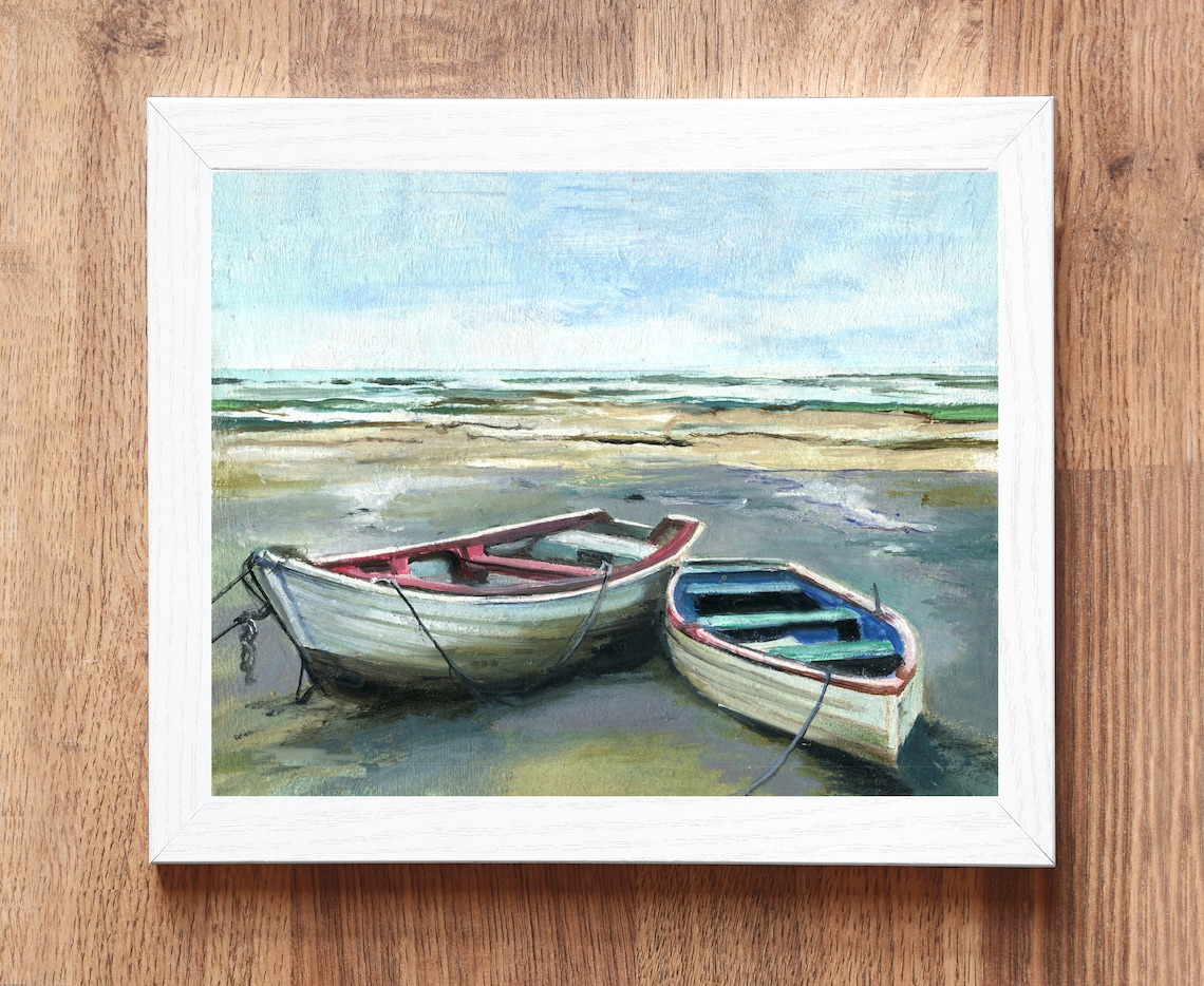 Fishing Boat Seascape Vintage Beach Landscape Art Print - Image 4