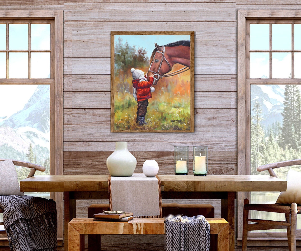 Small Toddler in a Red Coat Petting a Gentle Brown Horse Poster - Image 5