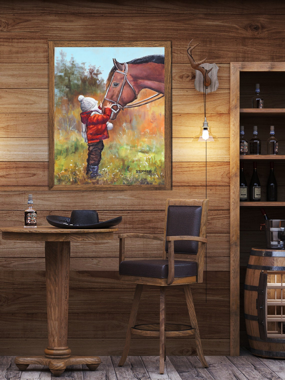Small Toddler in a Red Coat Petting a Gentle Brown Horse Poster - Image 2