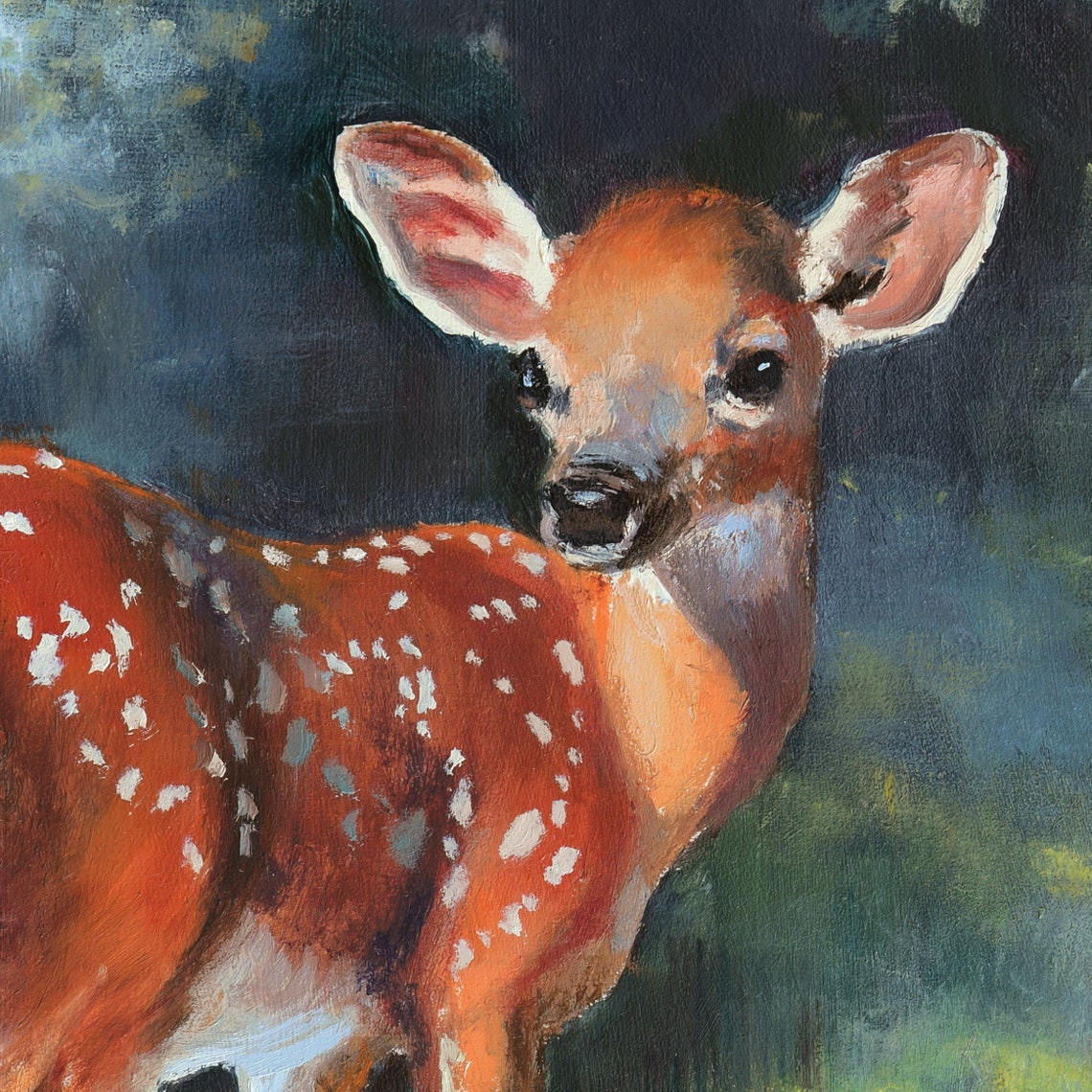Spotted Baby Fawn Standing Alert in a Peaceful Sunlit Forest Poster - Image 3