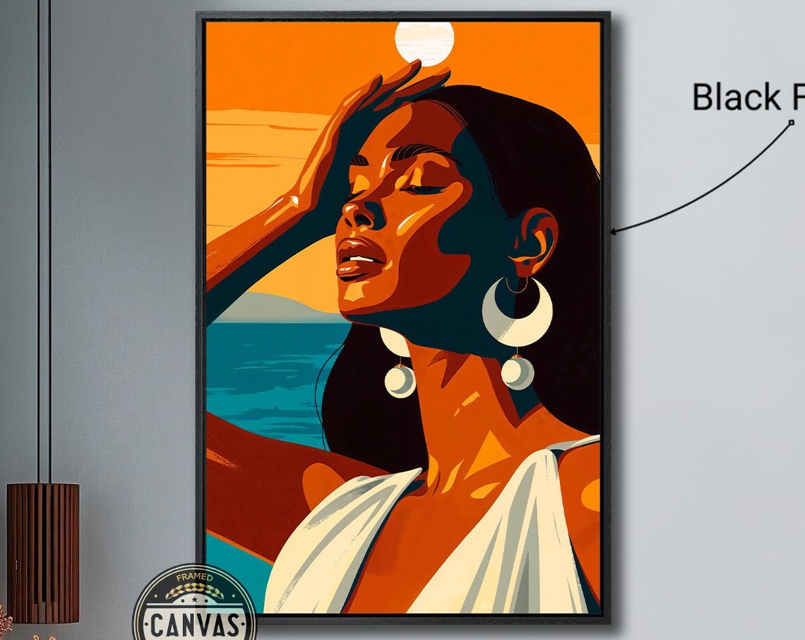 Elegant Woman Portrait Framed Wall Art Beautiful Lady At Sunset Painting Print Beauty Salon Wall Decor Fashion Poster Ready To Hang