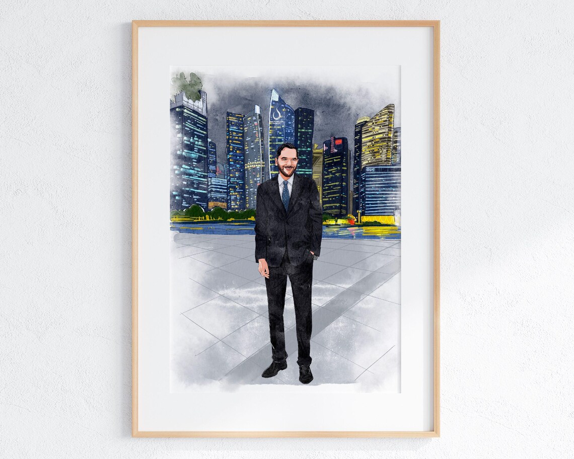 Wedding Party Group Portrait With Dog and Cat Watercolor Art Poster - Image 4