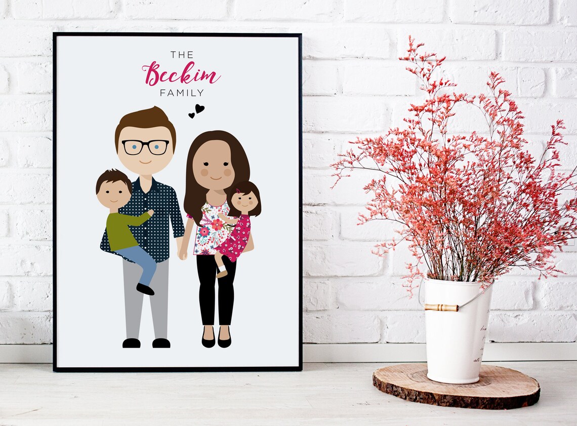 Personalized Famille Teyssier Tandem Bike Family Illustration Poster - Image 4