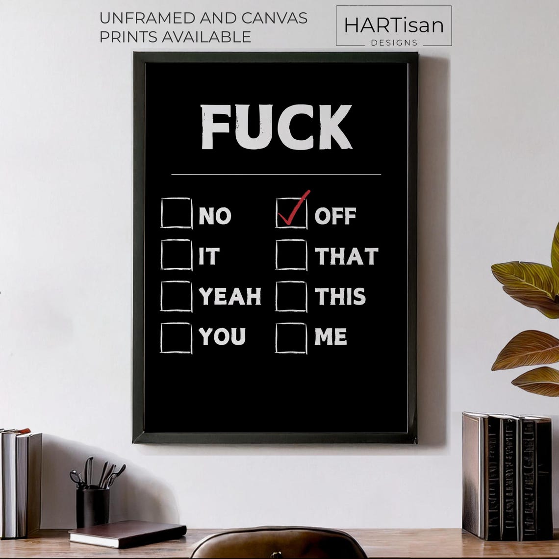 Fuck Checkbox Pick Your Poison Black Funny Swear Word Poster