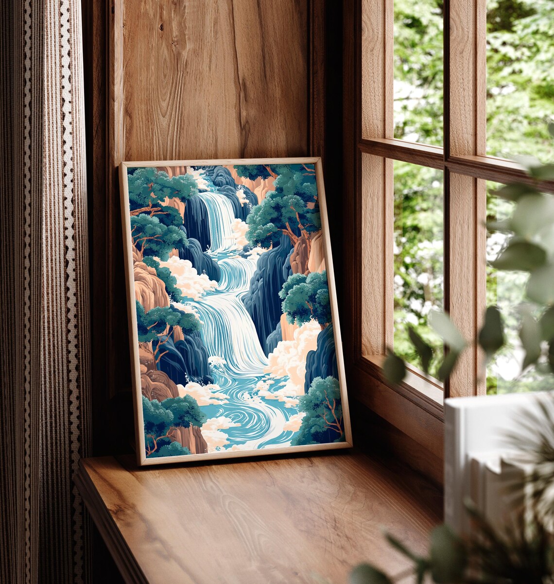 Hokusai Ukiyo-e Japanese Waterfall Art Print - Image 5