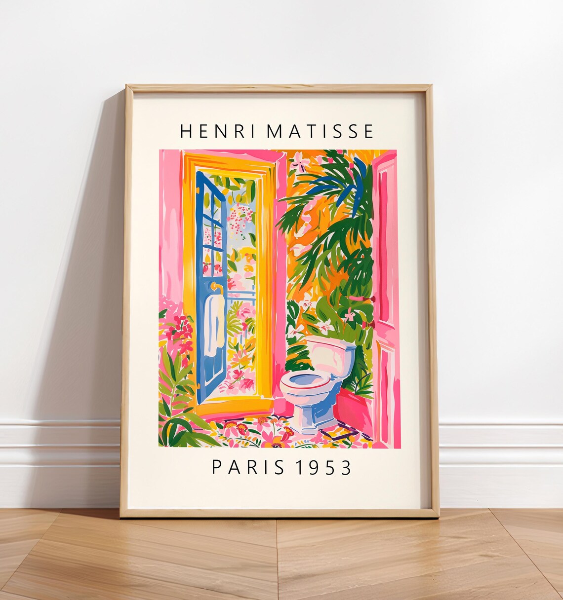 Pink Bathroom Funny Toilet Poster, Mid-Century Print
