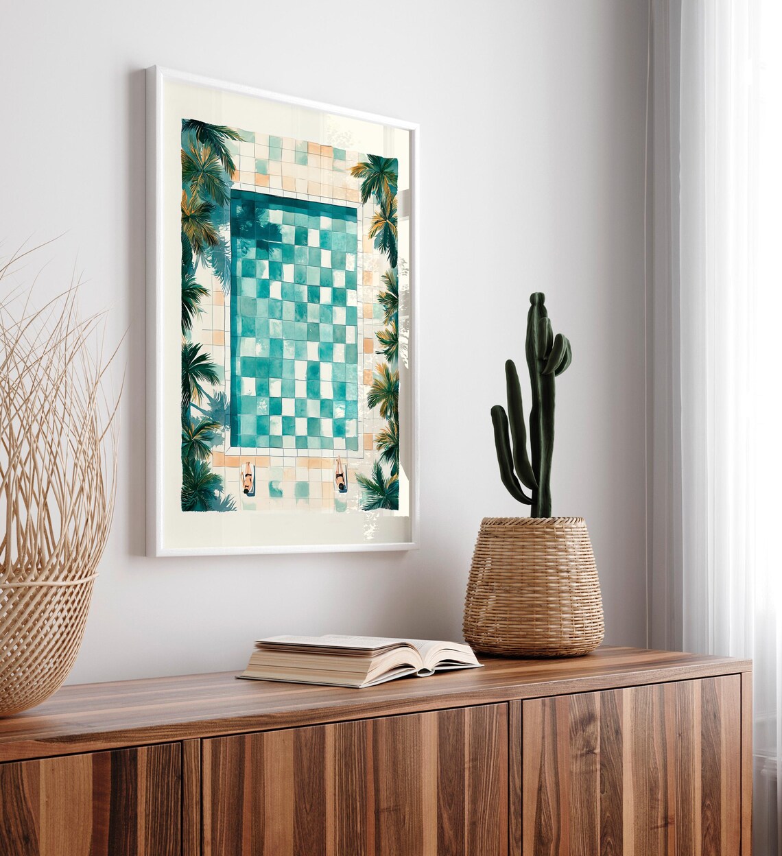 Chilling By The Pool Beachy Coastal Art Print - Image 4