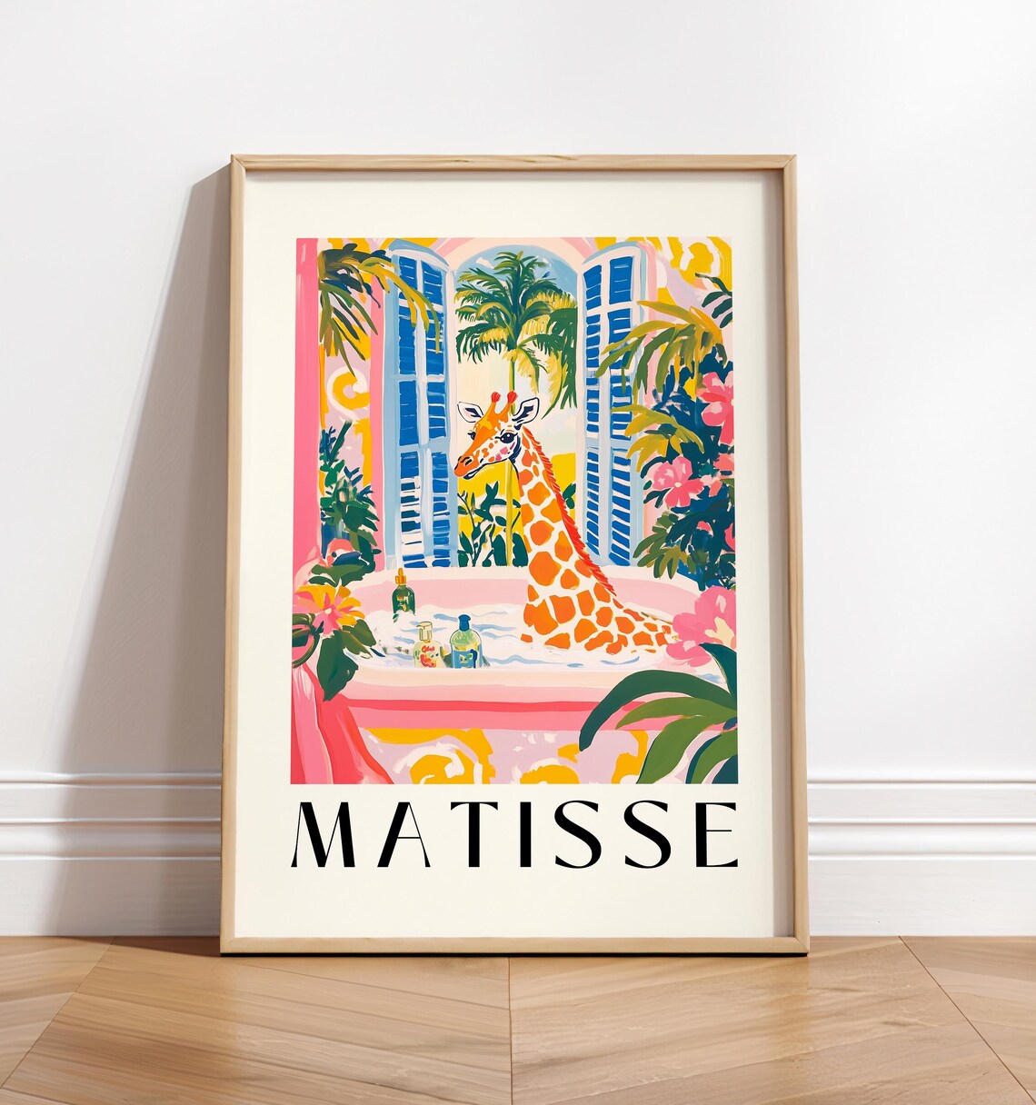 Giraffe In Bathtub Funny Bathroom Art Print