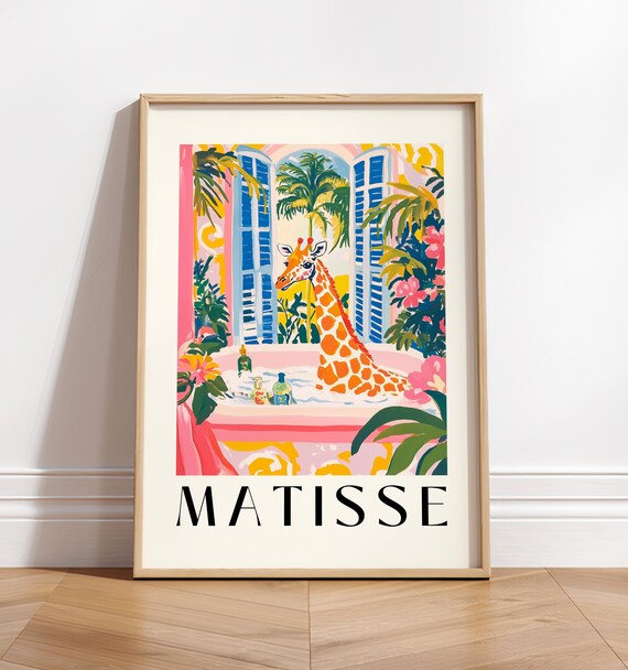 Giraffe In Bathtub Funny Bathroom Art Print