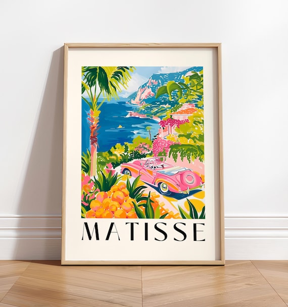 Matisse Style Pink Convertible Coastal Cliffs Sea Drive Poster