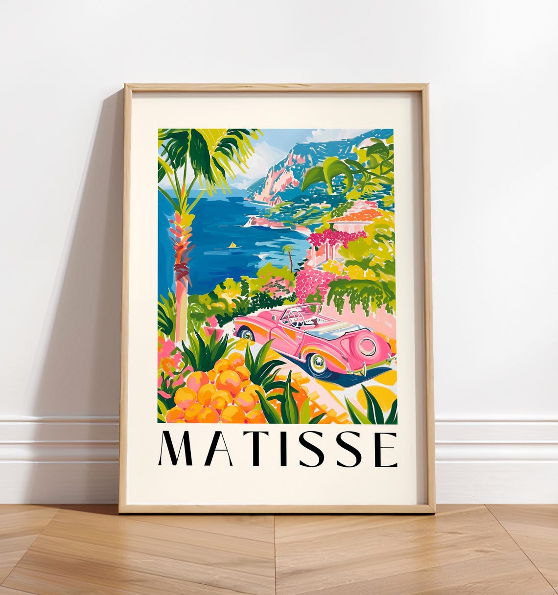Matisse Style Pink Convertible Coastal Cliffs Sea Drive Poster