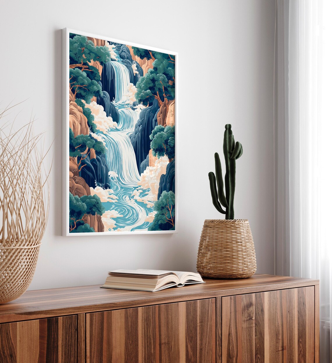 Hokusai Ukiyo-e Japanese Waterfall Art Print - Image 4