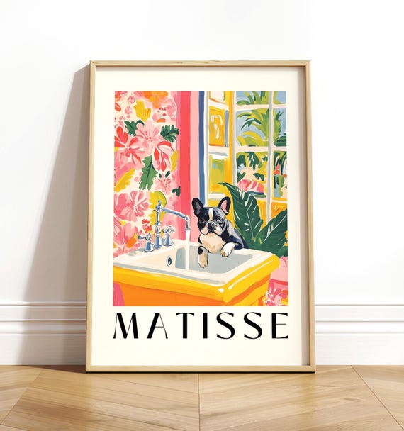 French Bulldog Bathroom Funny Dog Art, Matisse Style