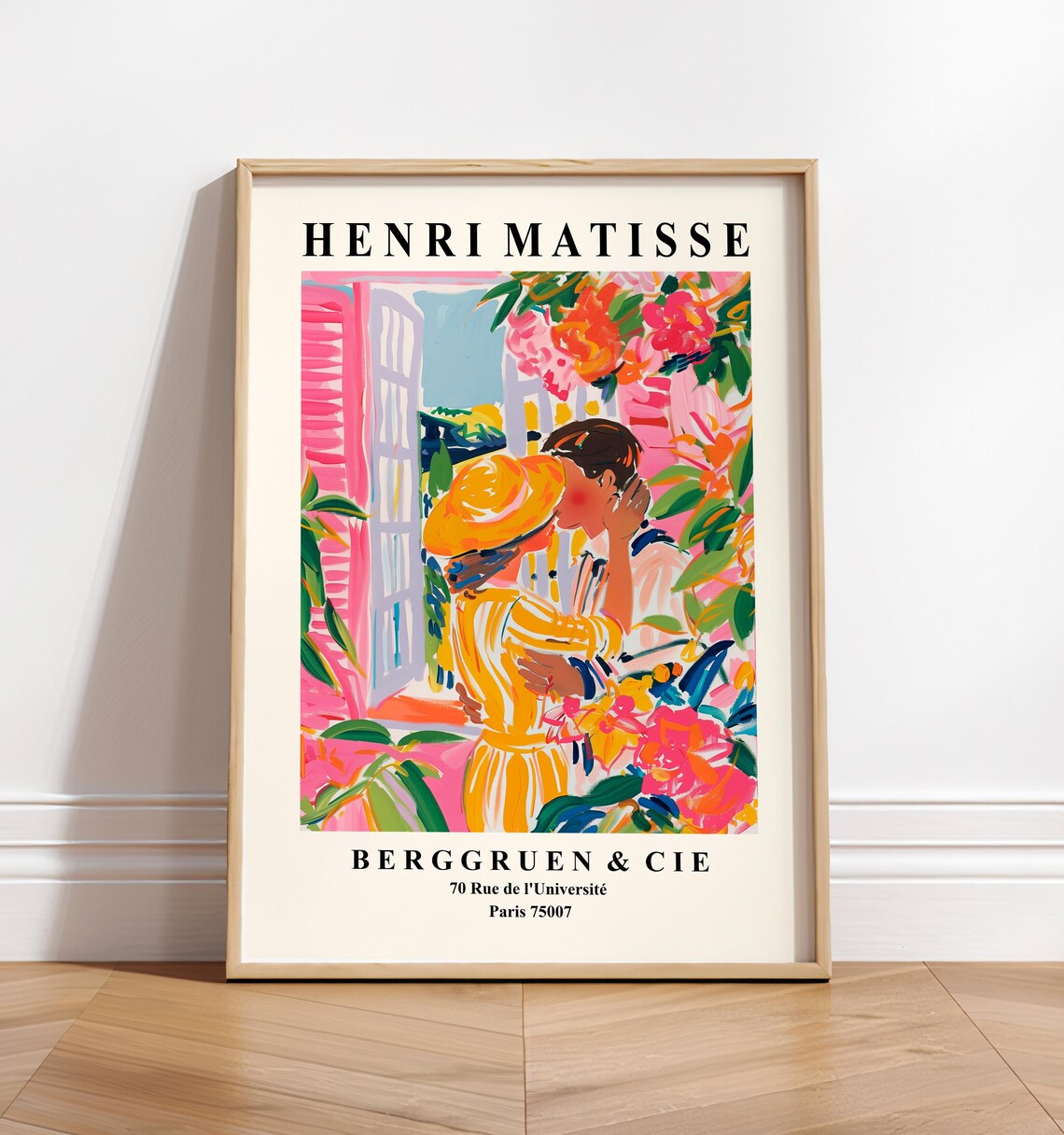 Henri Matisse Style Couple Kissing in Flower Garden Romance Poster
