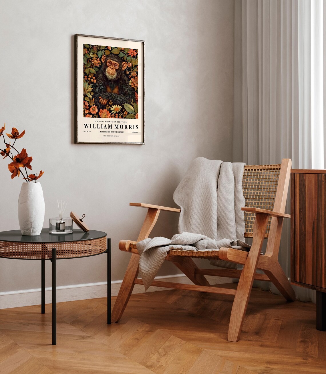Monkey Art Print, William Morris Floral Decor - Image 3