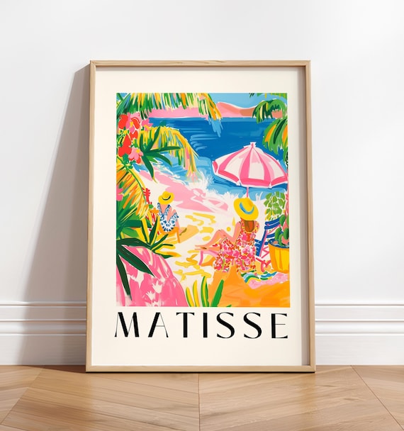 Matisse Style Two Women Relaxing on Tropical Beach Summer Art Poster