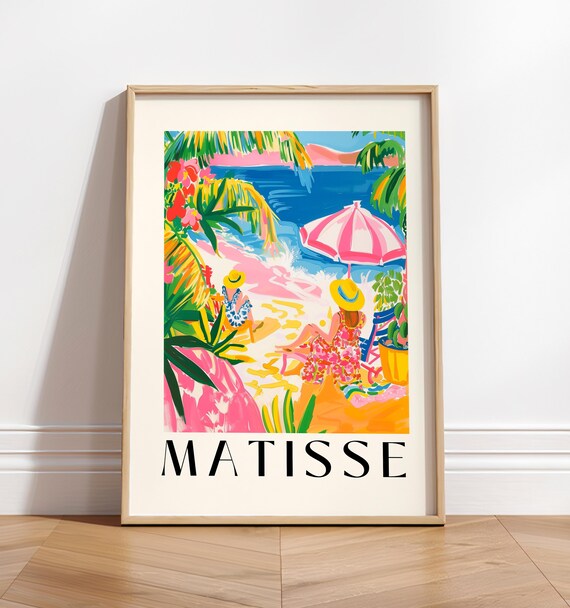 Women On The Beach Art Print Bohemian Beachy Decor Henri Matisse Wall Art Pink Poster Y2k Wall Art