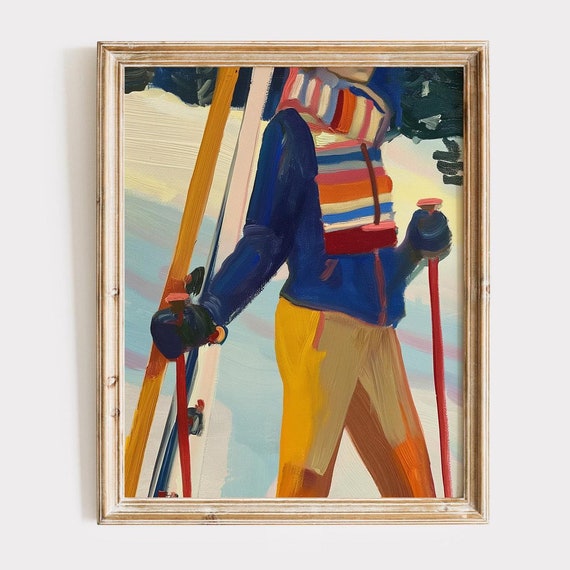 Vintage Ski Poster Woman With Skis Winter Travel Art