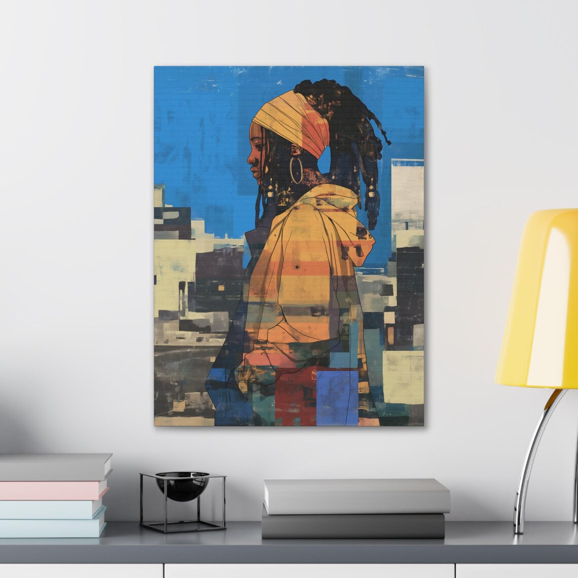 Urban Graffiti Girl City Headwrap Bold Blue Street Art Portrait Poster - Image 4