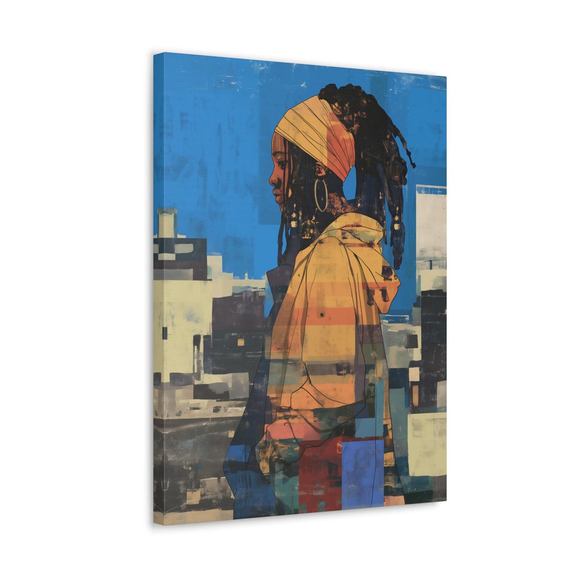 Urban Graffiti Girl City Headwrap Bold Blue Street Art Portrait Poster - Image 3