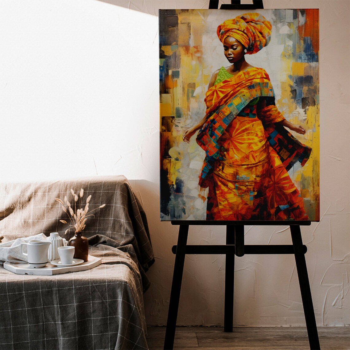 African Woman In Vibrant Kente Style Dress Portrait Art Poster - Image 3