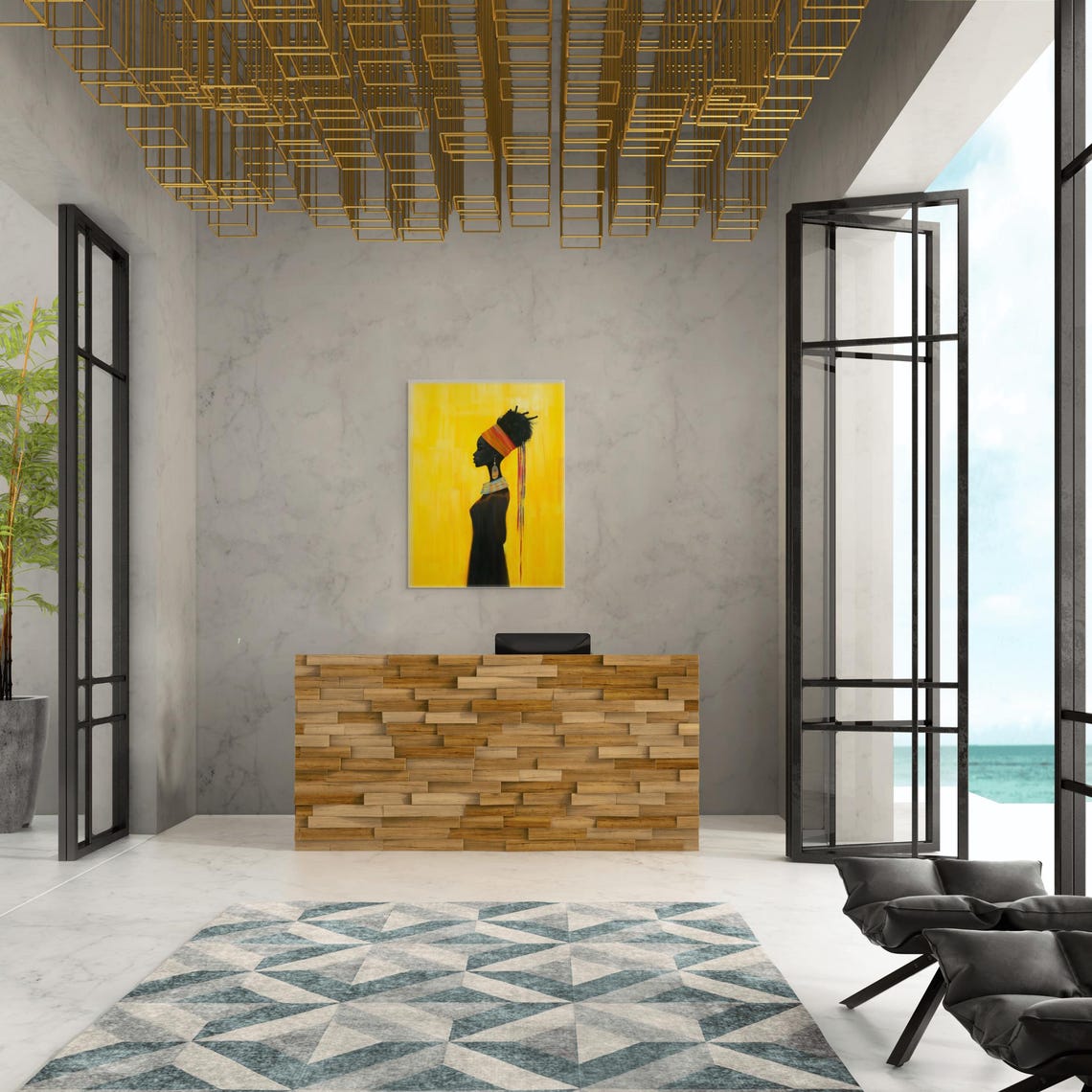 Afrocentric Woman Silhouette With Colorful Headwrap On Yellow Poster - Image 3