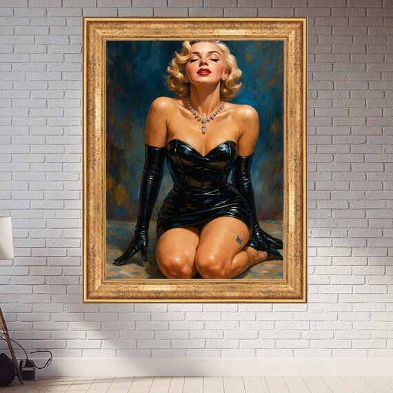 Blonde Pin Up Woman In Black Dress Vintage Glamour Art Poster