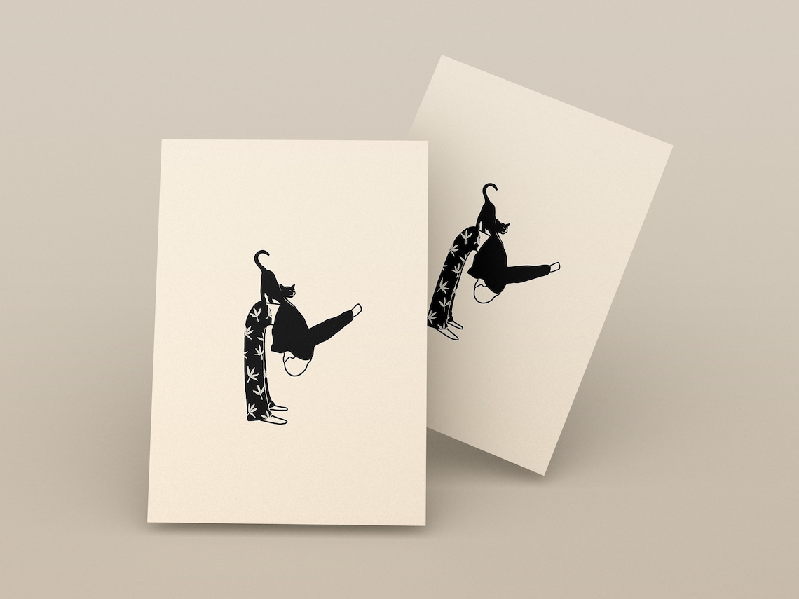 Morning Cat Stretch Line Art Art Print - Image 2