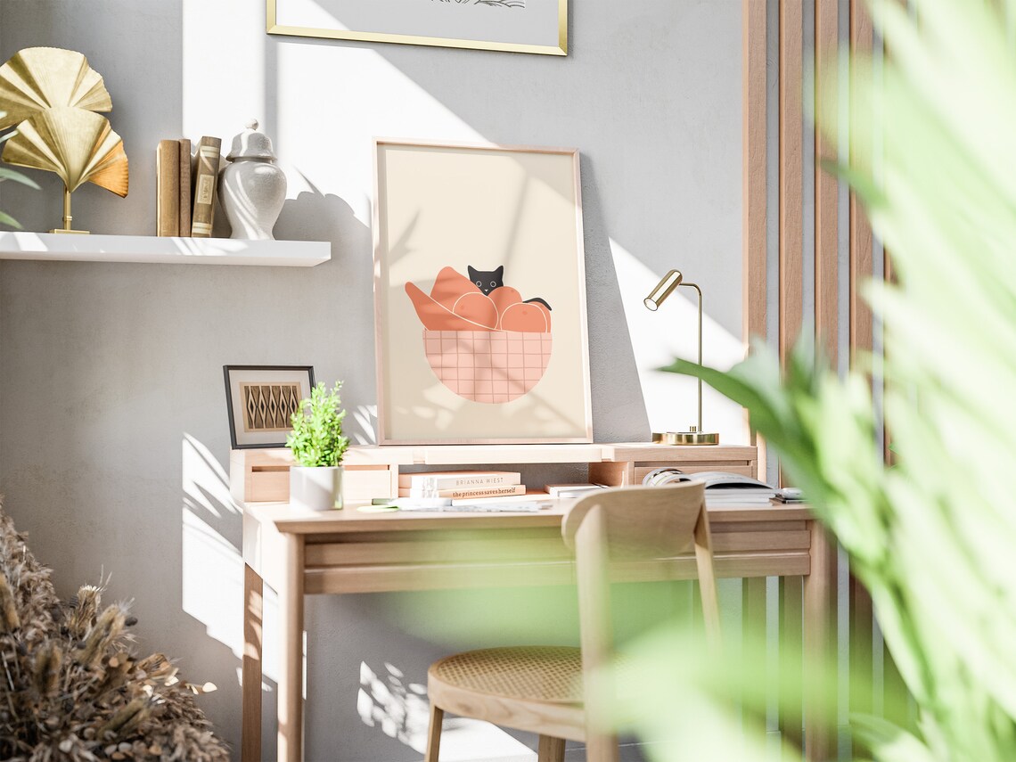 Cat Fruit Bowl Art Print, Cute Cat Illustration - Image 2